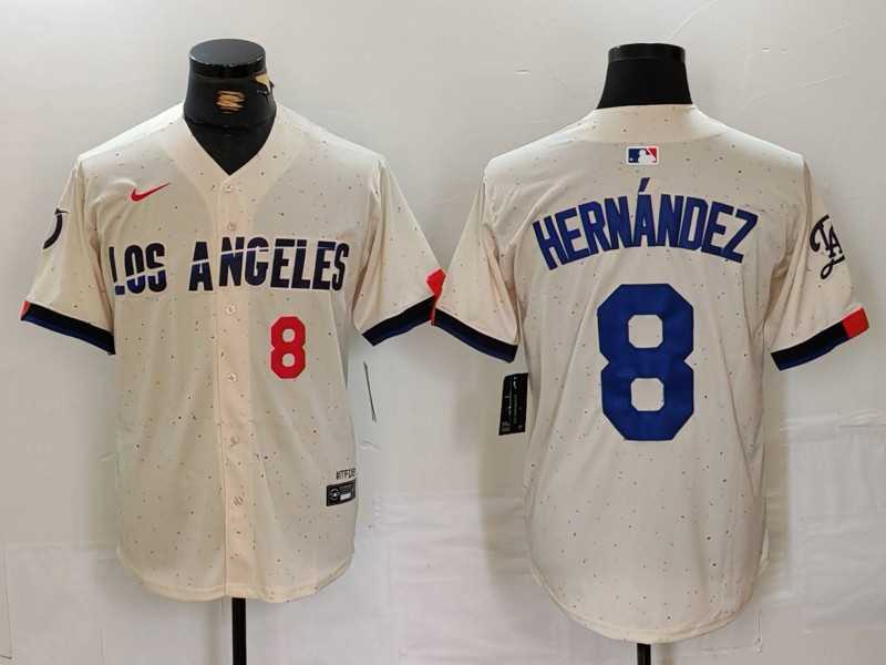 Mens Los Angeles Dodgers #8 Kike Hernandez Number Cream 2024 City Connect Limited Stitched Jerseys
